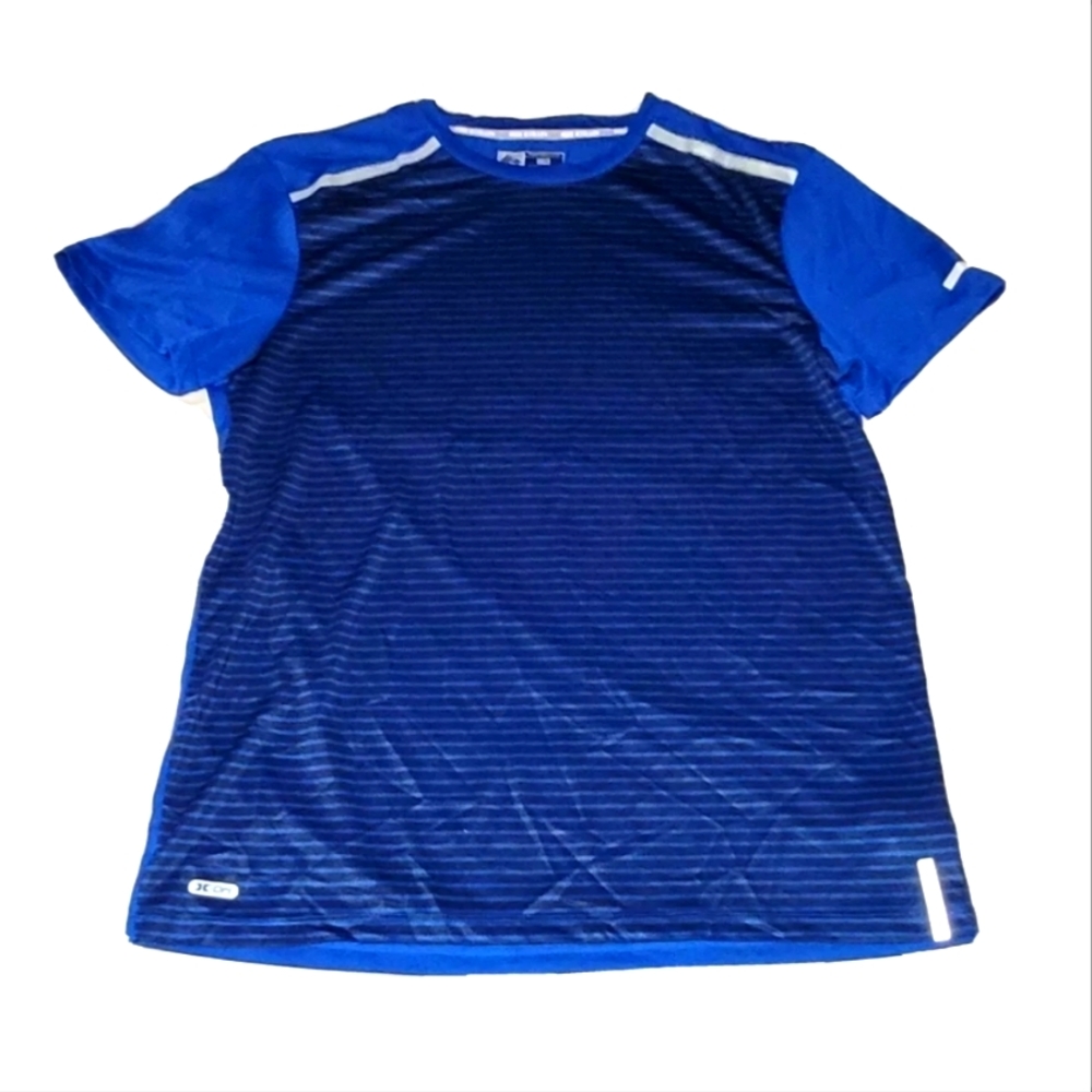 Men's RBX Xtrain Athletic T-Shirt V-Neck Performance Blue Striped Size Large